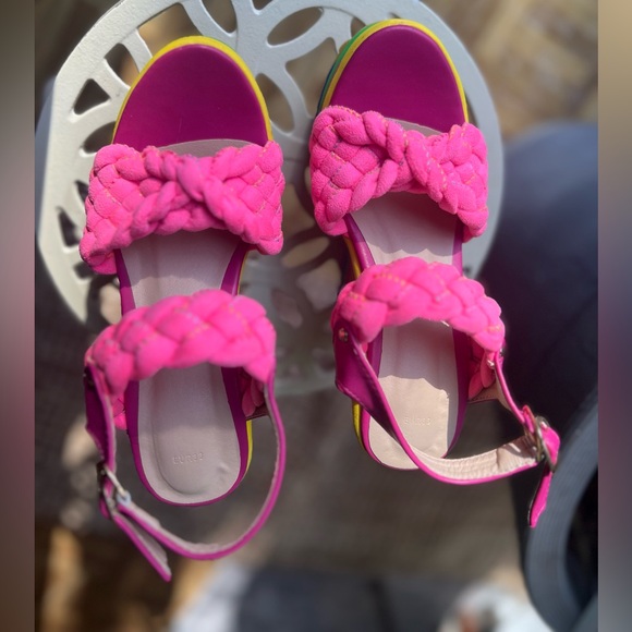 Colorful wedge opentoe sandals, size 5.5 NWOB, braided fish mouth platform heels - Picture 4 of 8